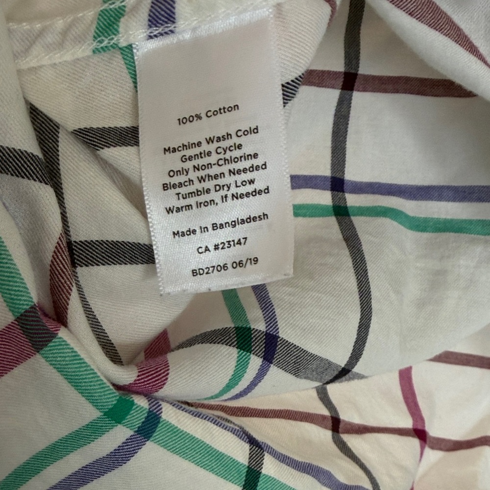 Talbots White Plaid Button-Down Shirt with Teal, Burgundy and Black Stripes - Picture 5 of 10